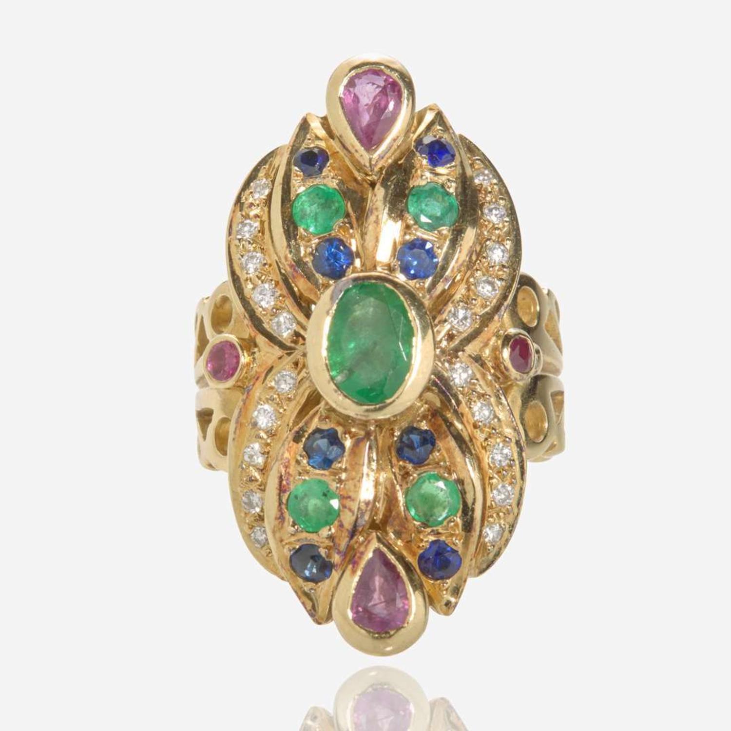 An 18K Yellow Gold and Gemstone Ring