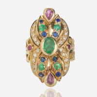 An 18K Yellow Gold and Gemstone Ring
