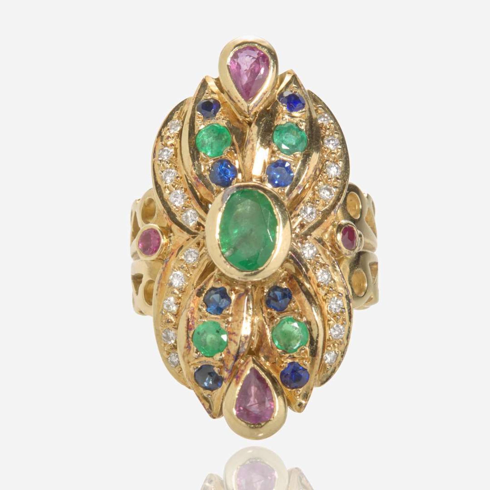 An 18K Yellow Gold and Gemstone Ring