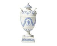 A Rare Wedgwood White and Blue Jasperware Covered Urn
