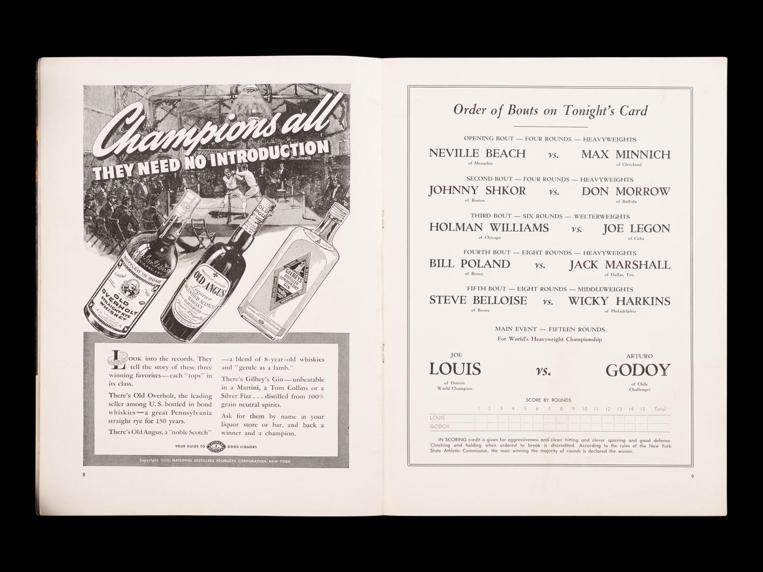 A June 20 1940 Joe Louis vs. Arturo Godoy Heavyweight Boxing Championship On Site Fight Program