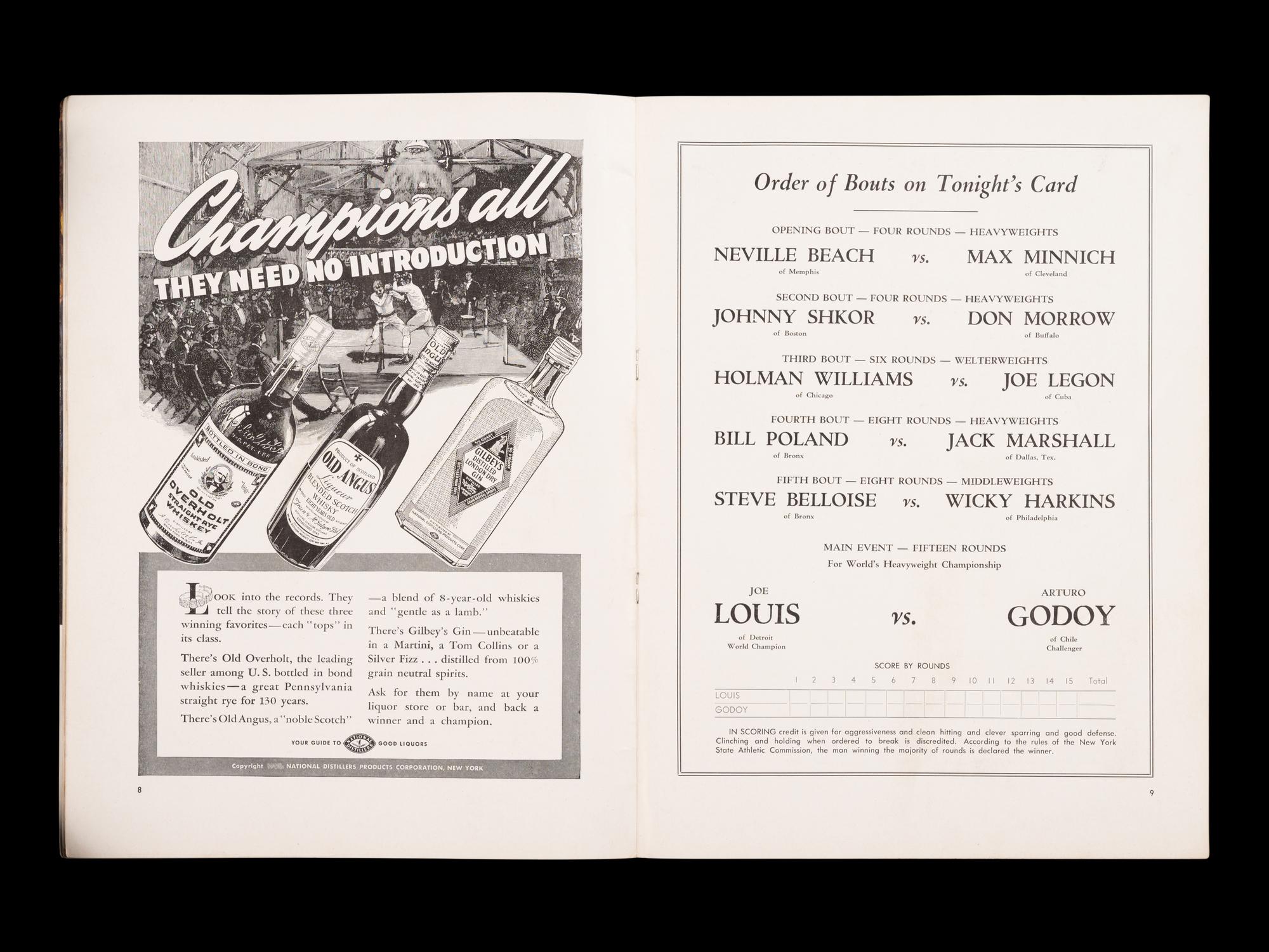 A June 20 1940 Joe Louis vs. Arturo Godoy Heavyweight Boxing Championship On Site Fight Program
