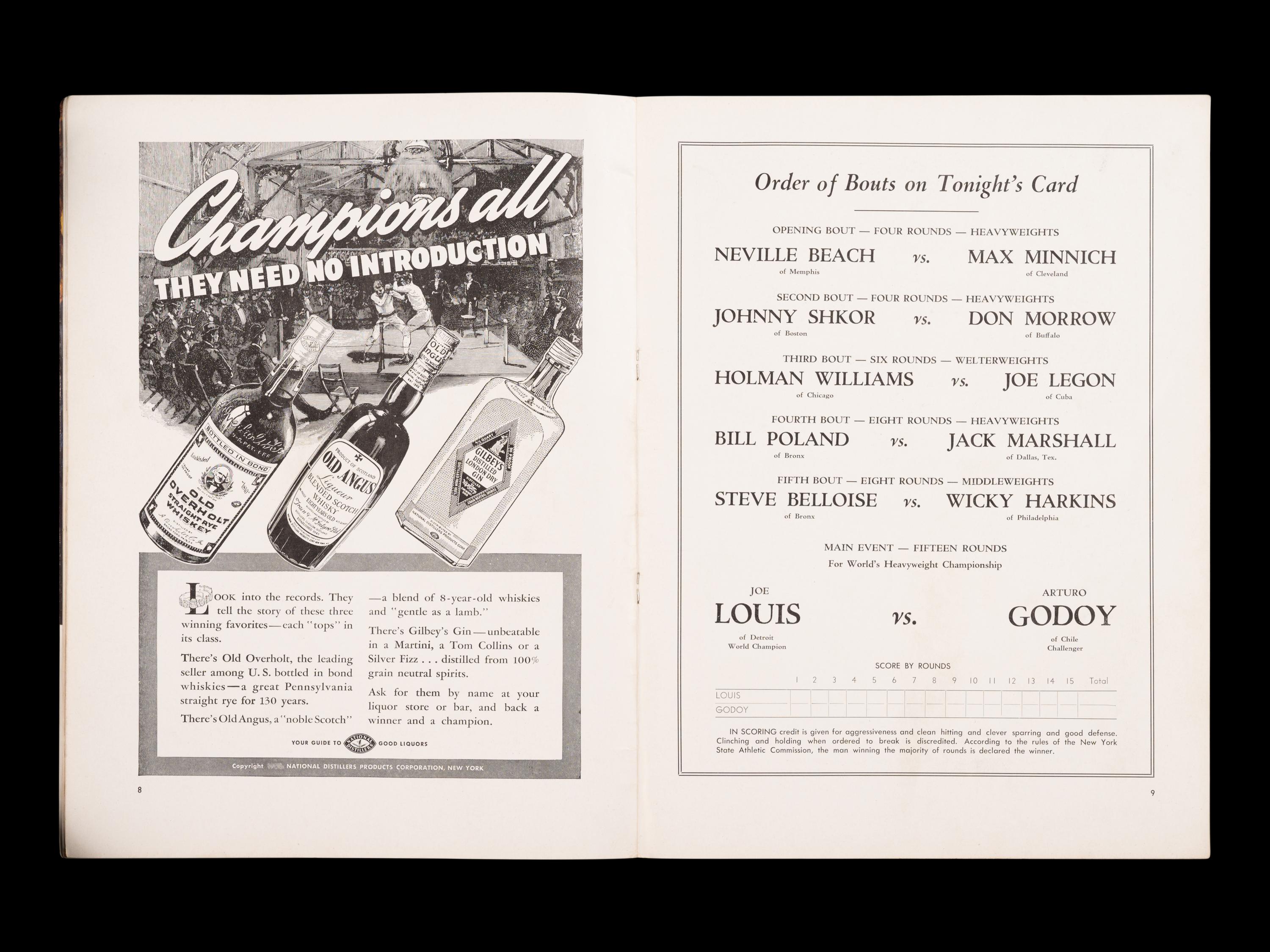A June 20 1940 Joe Louis vs. Arturo Godoy Heavyweight Boxing Championship On Site Fight Program