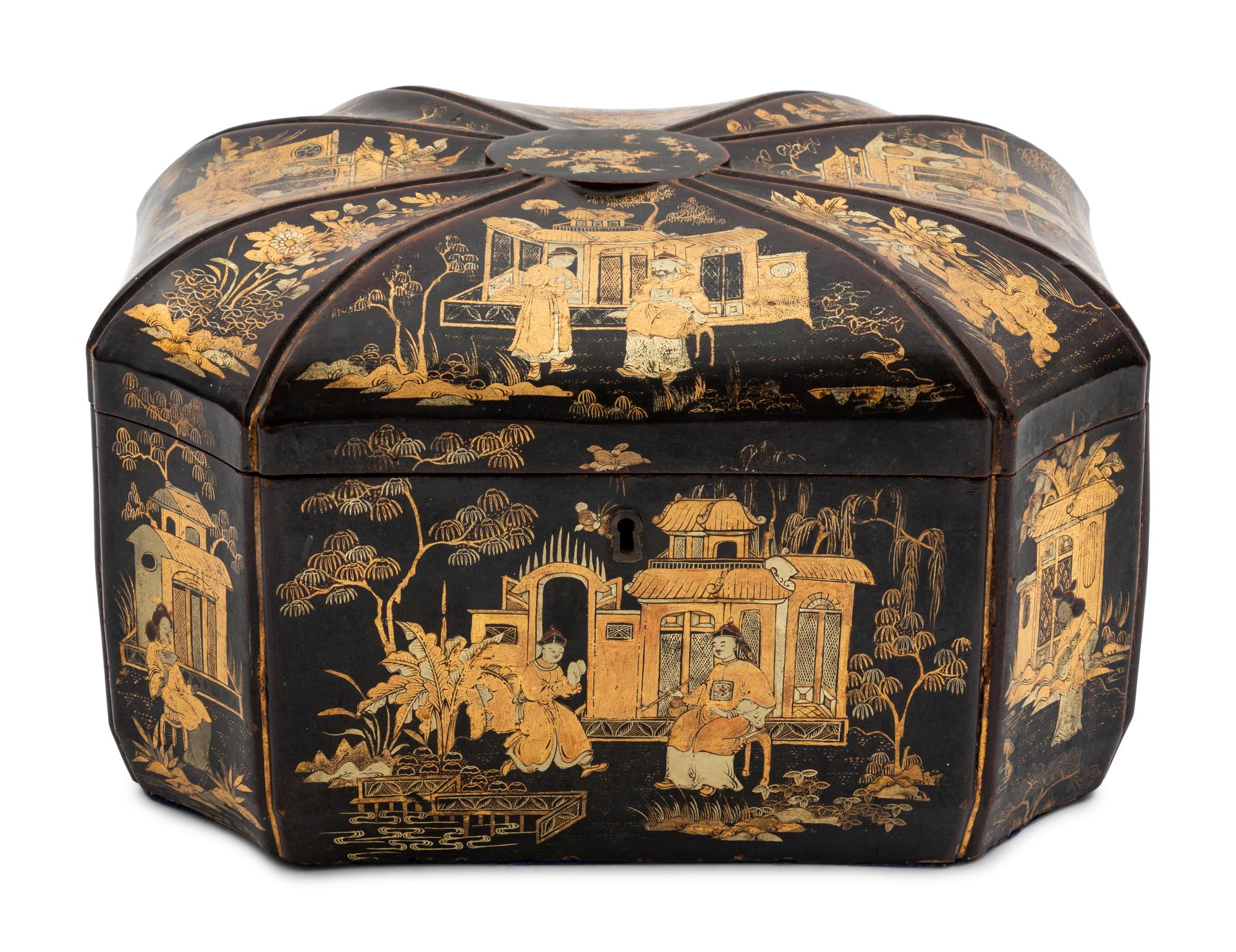 A Chinese Export Lacquered Tea Caddy