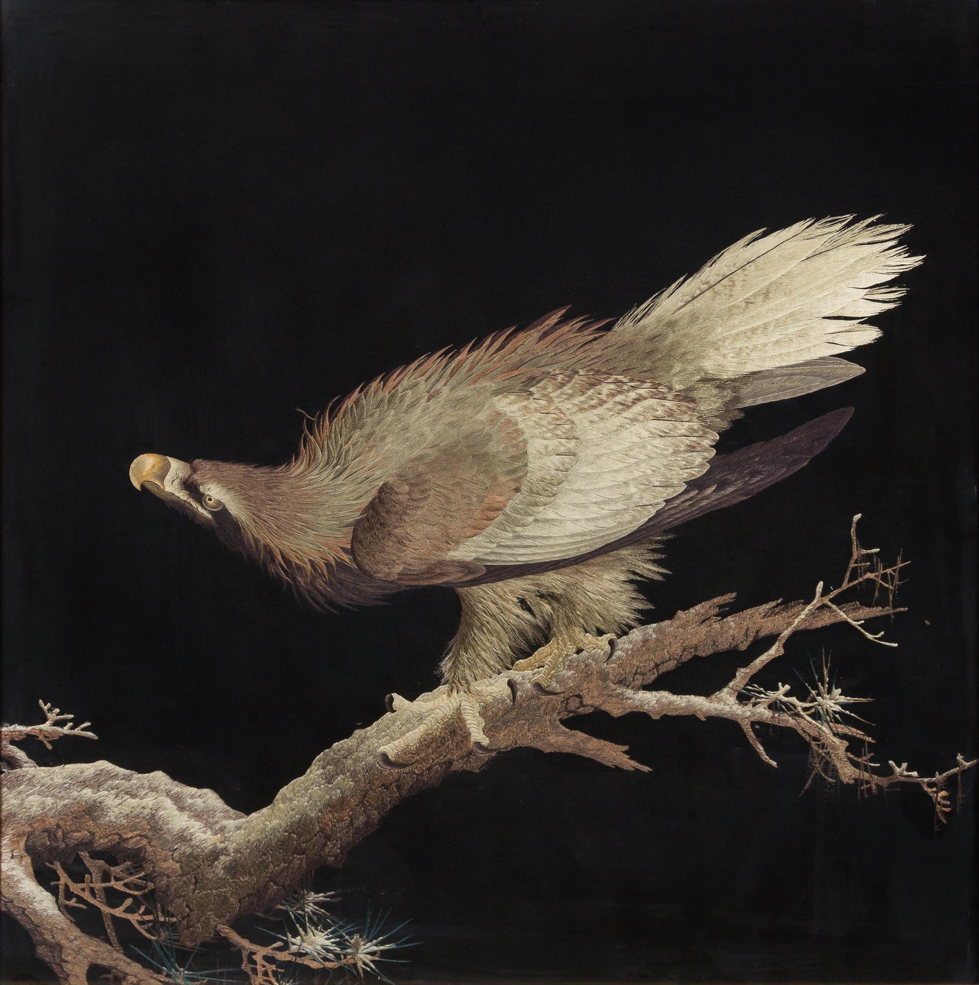 A Japanese Embroidered Silk Panel 26 x 28 inches. — LATE 19TH CENTURY