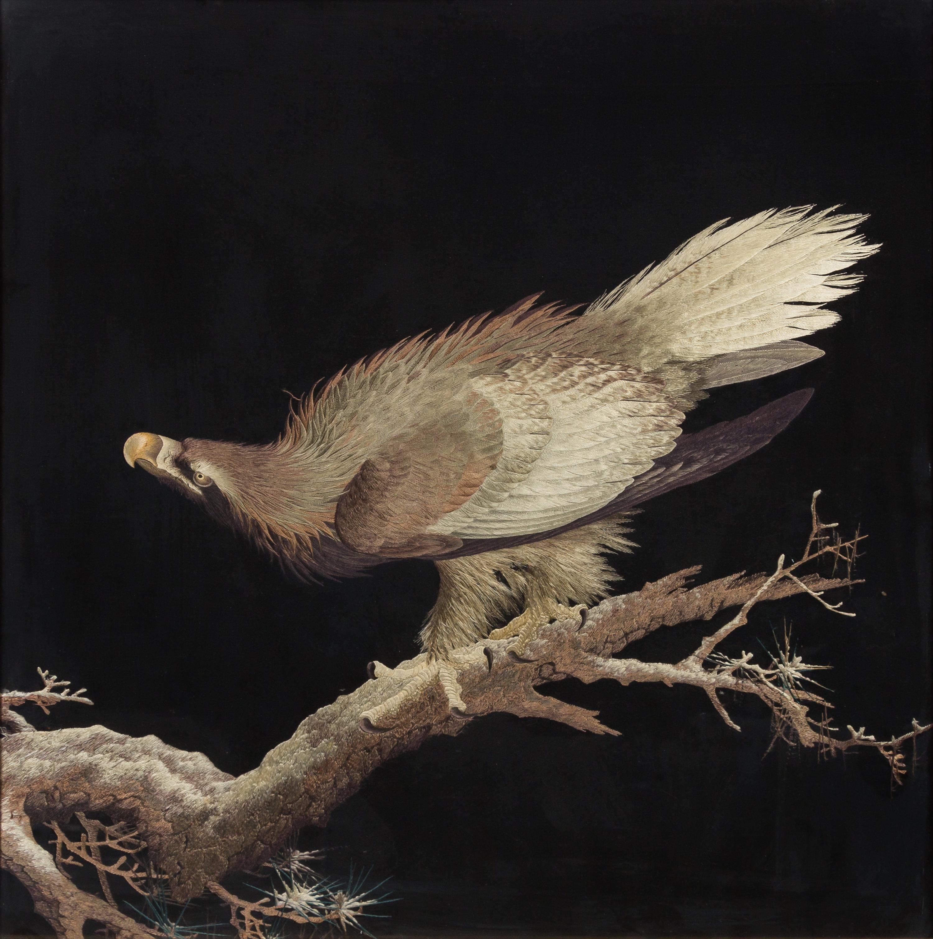 A Japanese Embroidered Silk Panel 26 x 28 inches. — LATE 19TH CENTURY