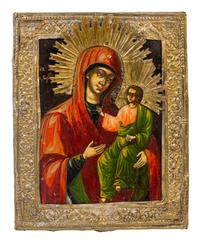 A Continental Brass Mounted Painted Icon