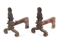 A Pair of Cast-Iron Dog Form Andirons