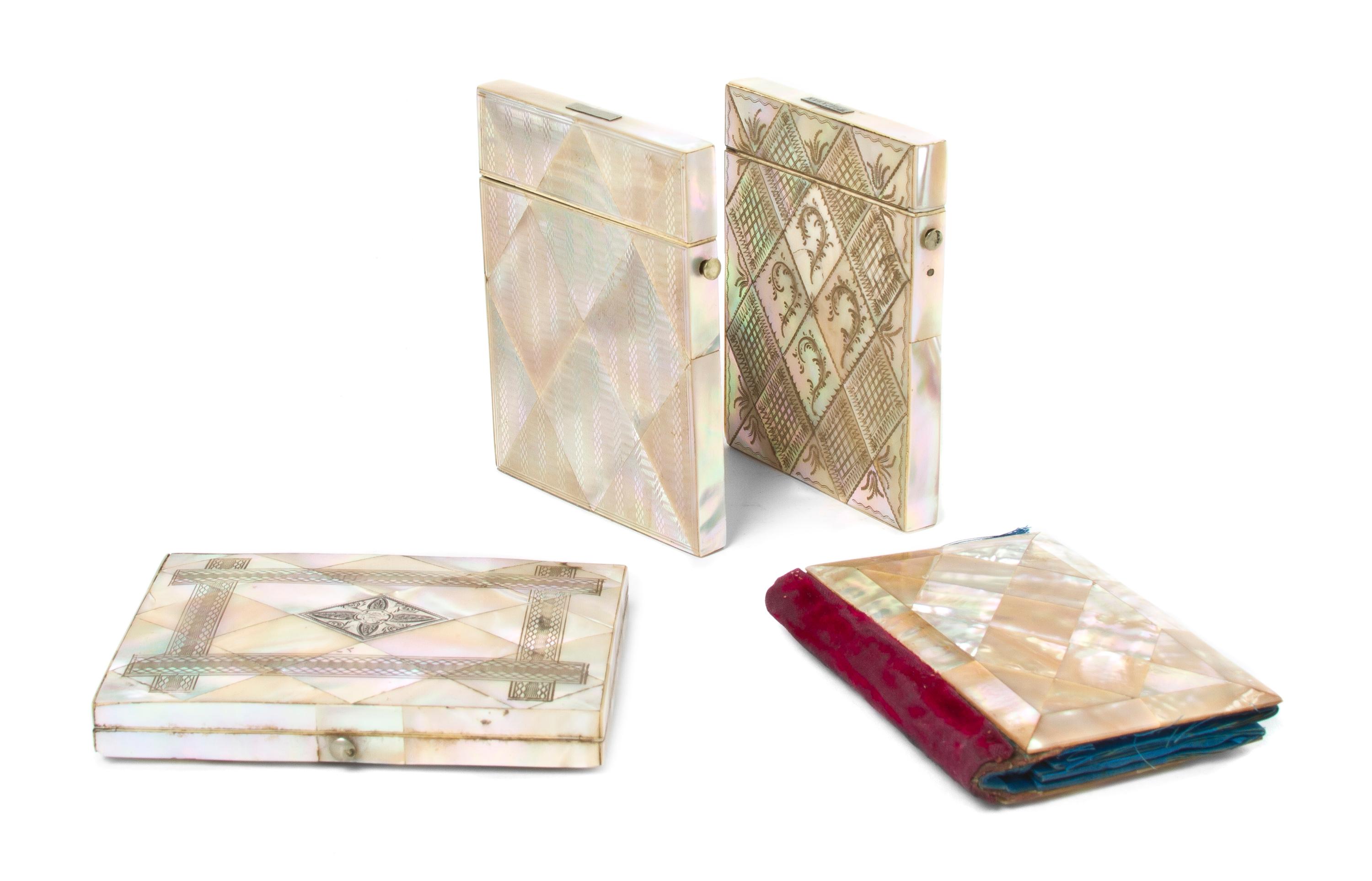 A Collection of Mother-of-Pearl Veneered Articles, Height of tallest 4 3/8 inches.
