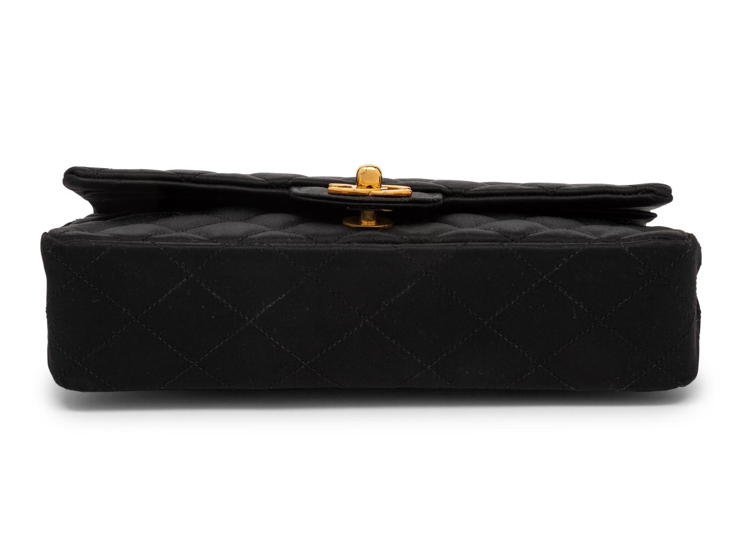 Chanel Double Flap in Quilted Black Satin, Early 1980s