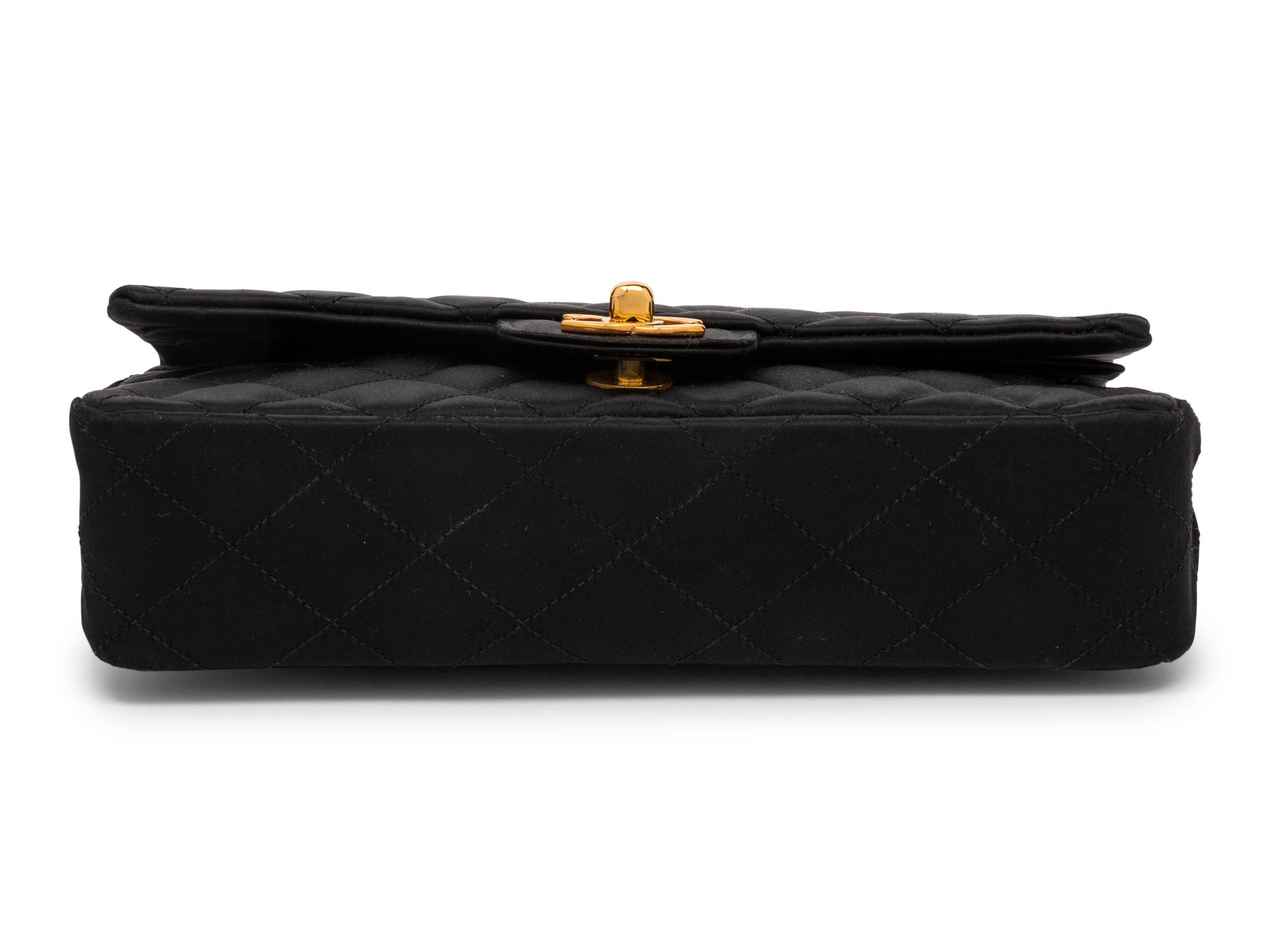 Chanel Double Flap in Quilted Black Satin, Early 1980s