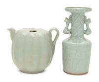 Two Celadon Glazed Porcelain Articles