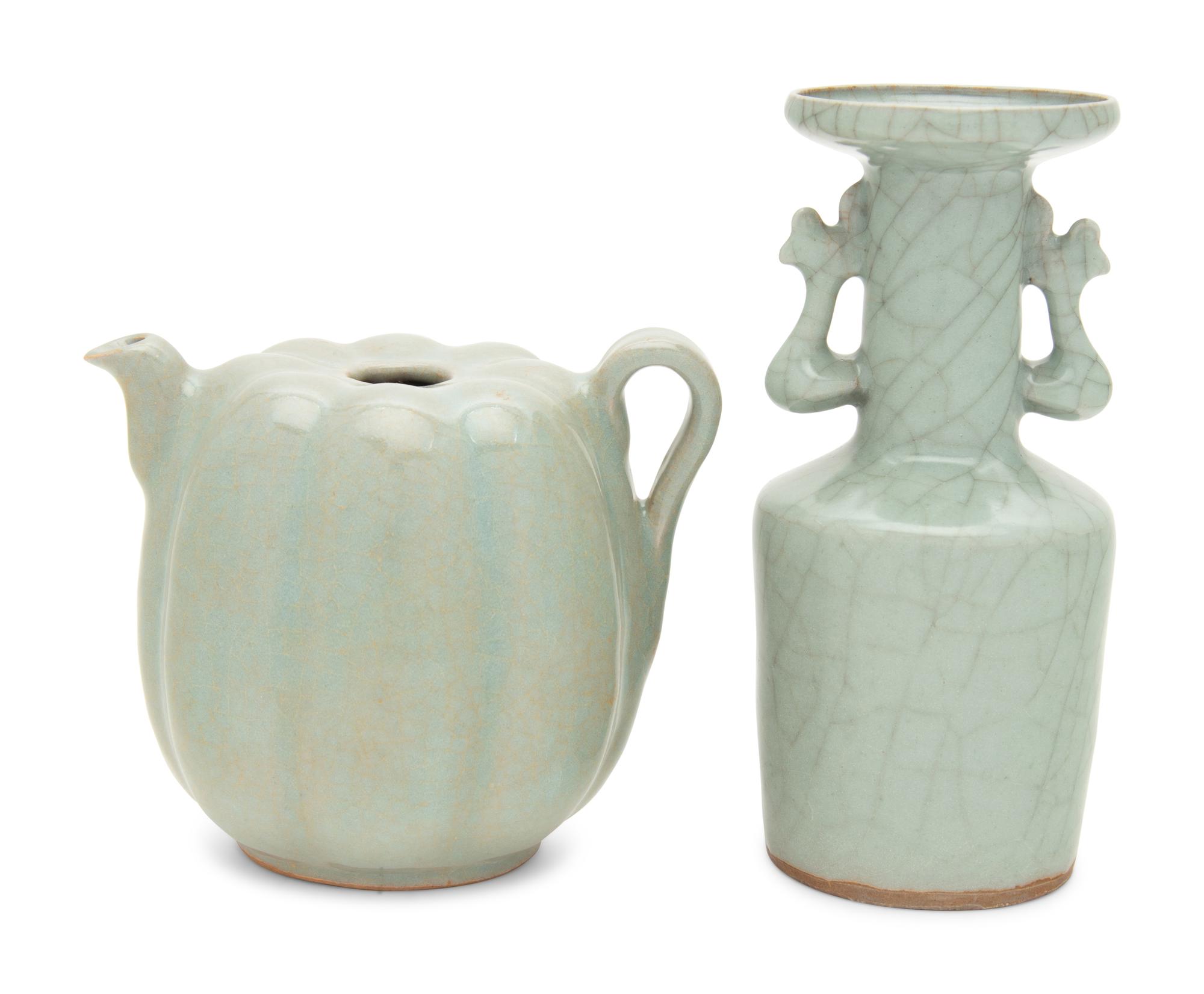 Two Celadon Glazed Porcelain Articles