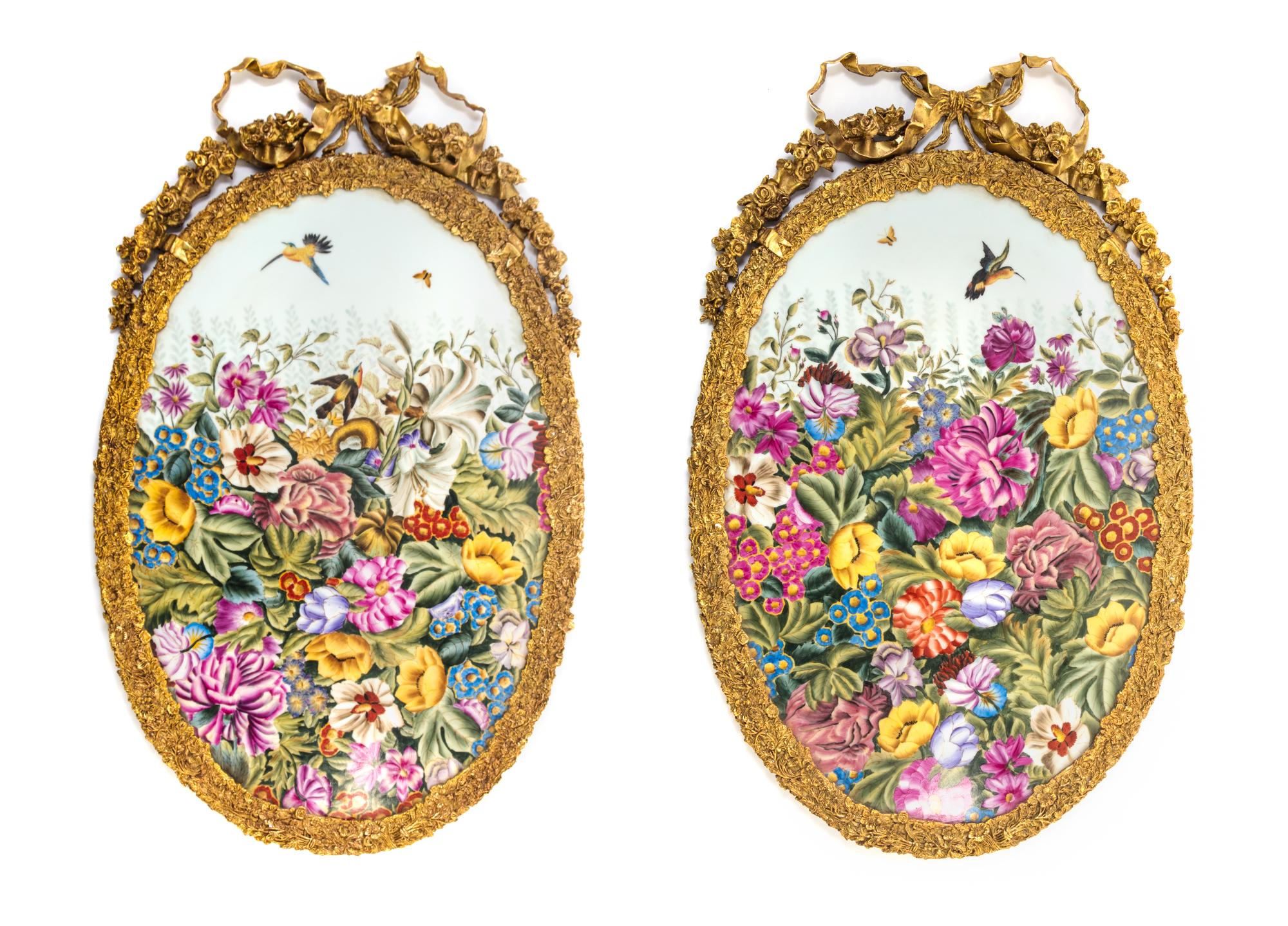 A Pair of Sevres Style Porcelain Plaques Height 29 1/2 x width 18 inches.