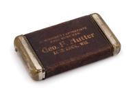 An American Leather and Mixed Metal Advertisement Match Safe Height 2 3/4 inches. — LATE 19TH CENTURY