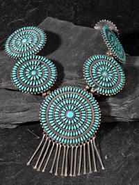 Navajo Sterling Silver and Turquoise Cluster Necklace