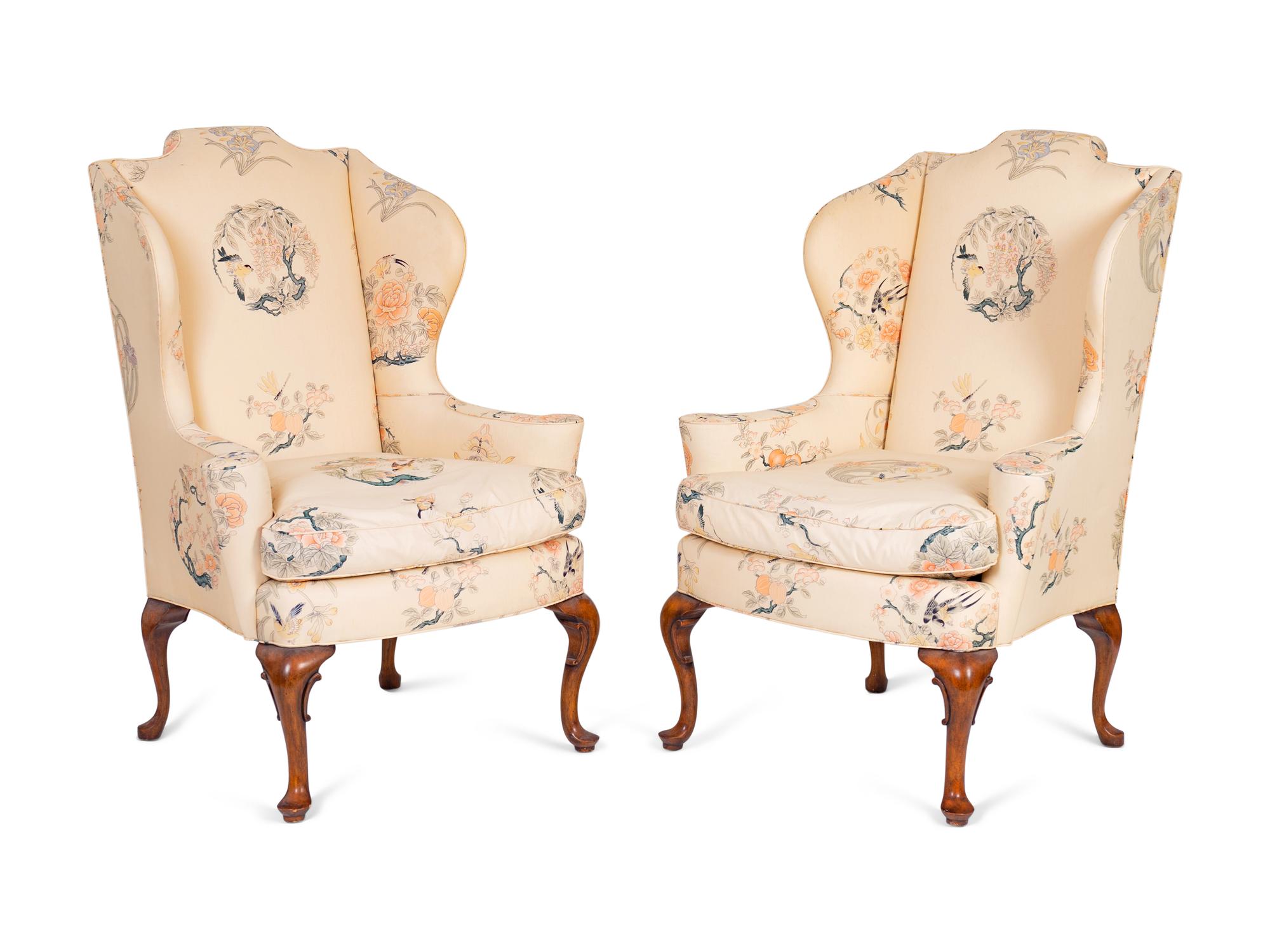 A Pair of Queen Anne Style Wing Chairs — 20TH CENTURY