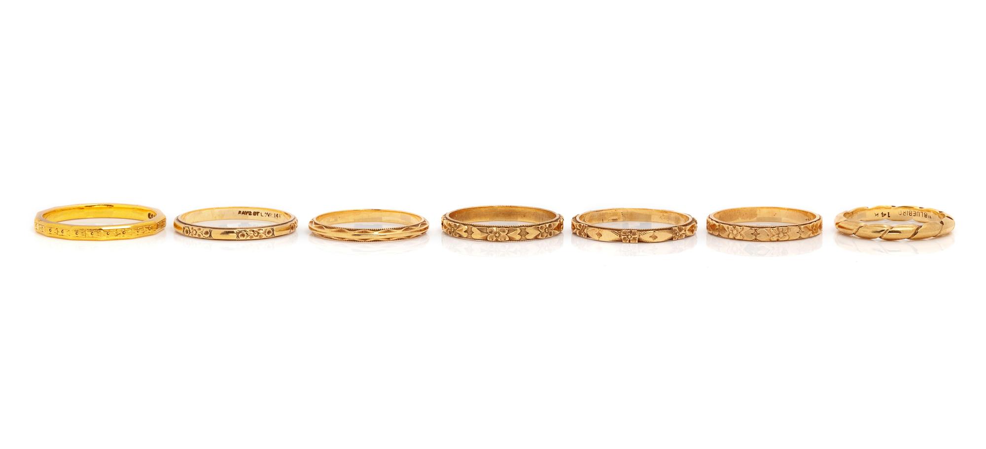 A Collection of Yellow Gold Rings,