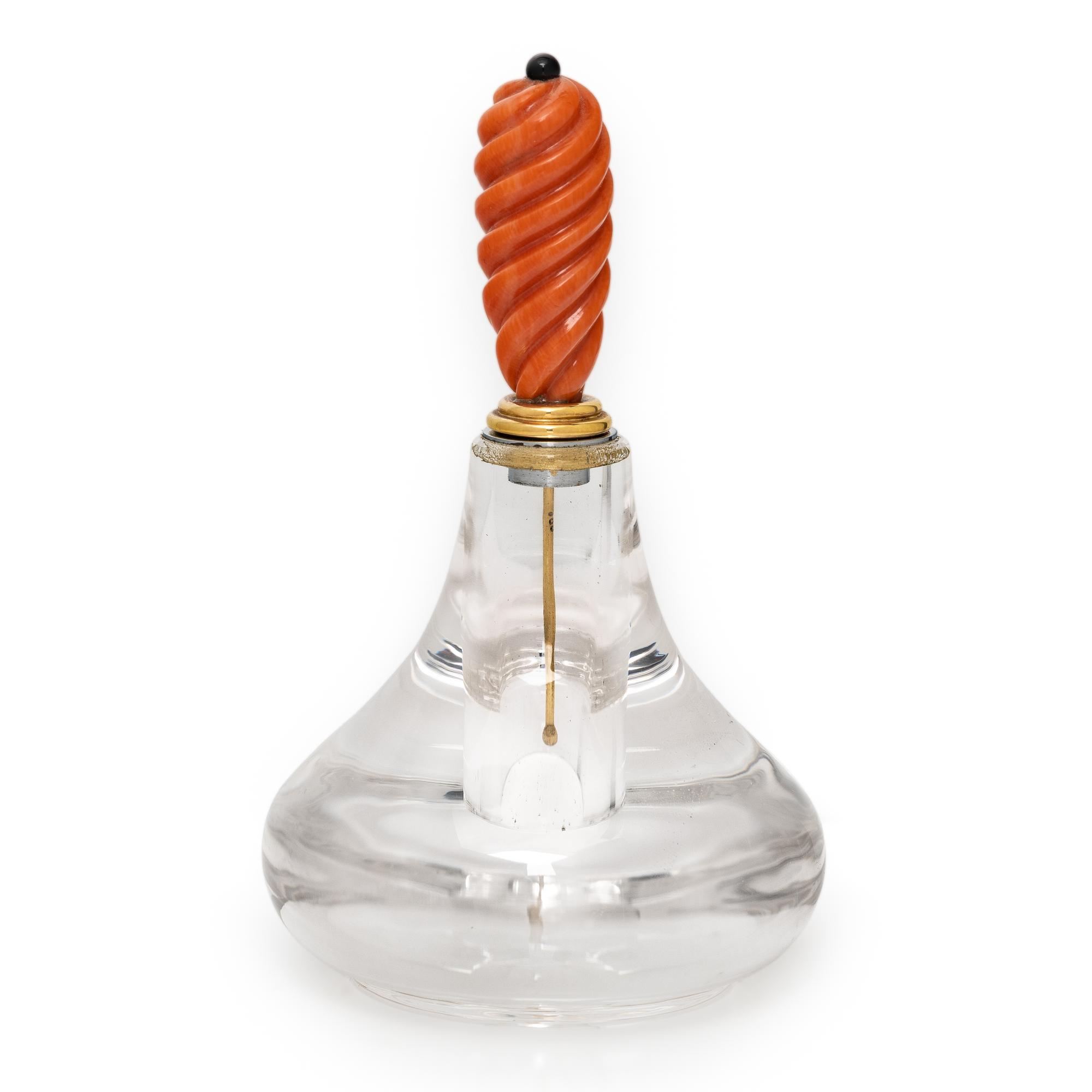 Manfred Wild for the Emil Becker Studio, Rock Crystal, Coral, and Yellow Gold Perfume Bottle
