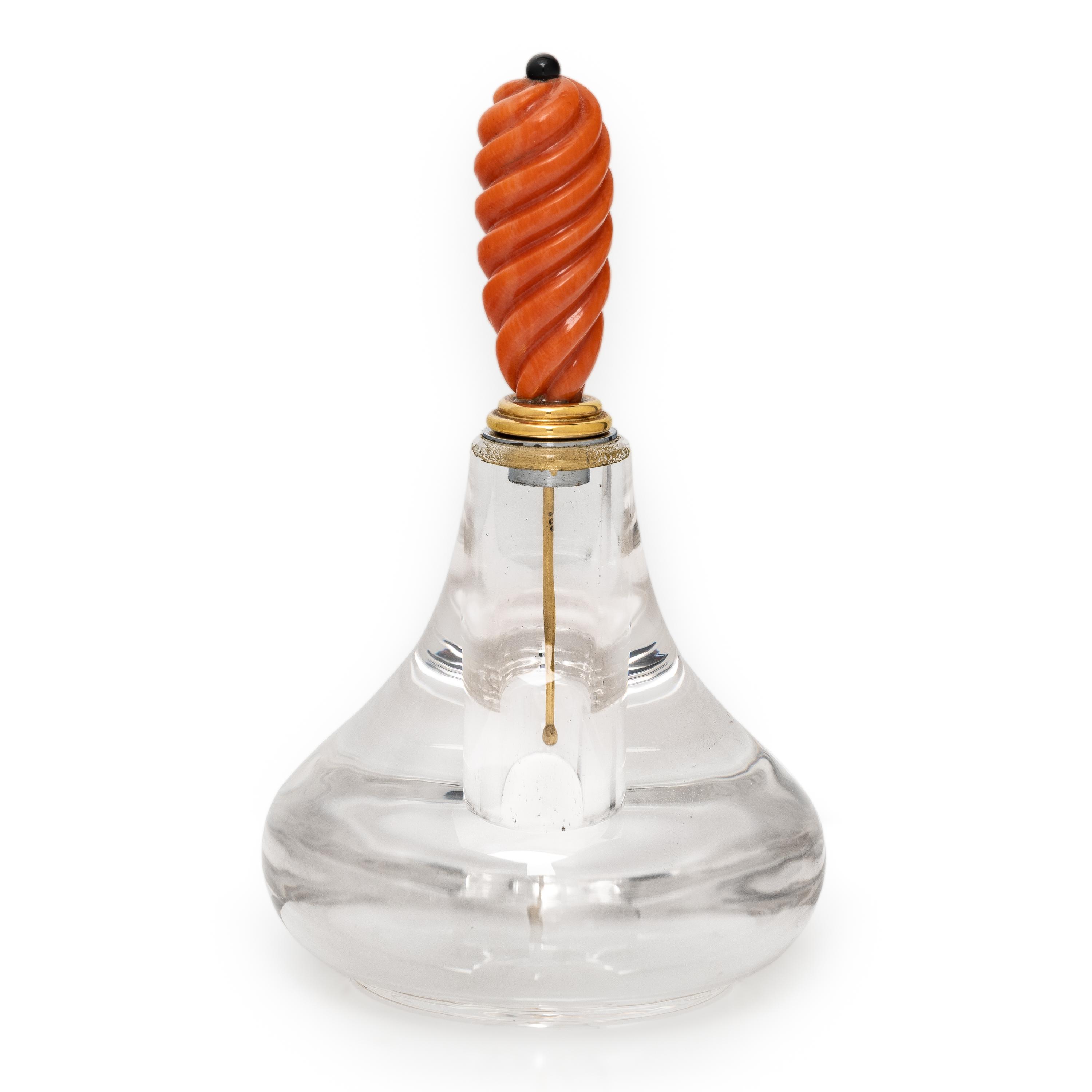 Manfred Wild for the Emil Becker Studio, Rock Crystal, Coral, and Yellow Gold Perfume Bottle