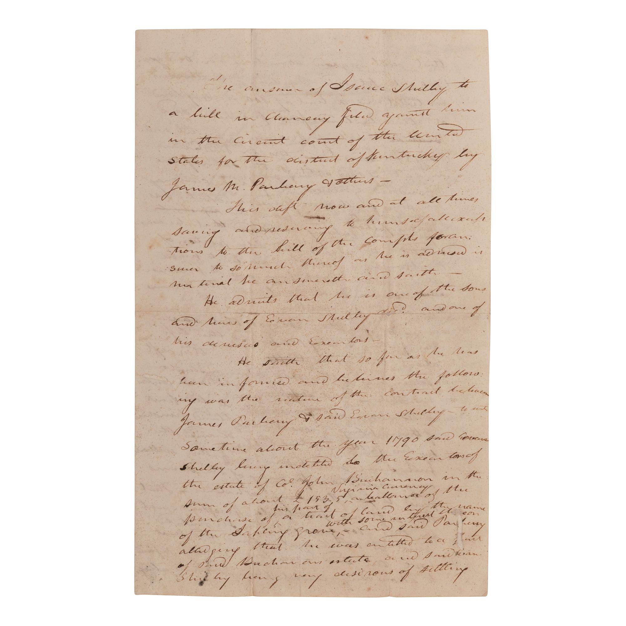 [AFRICAN AMERICANA] - [SHELBY, Isaac (1750-1826)].