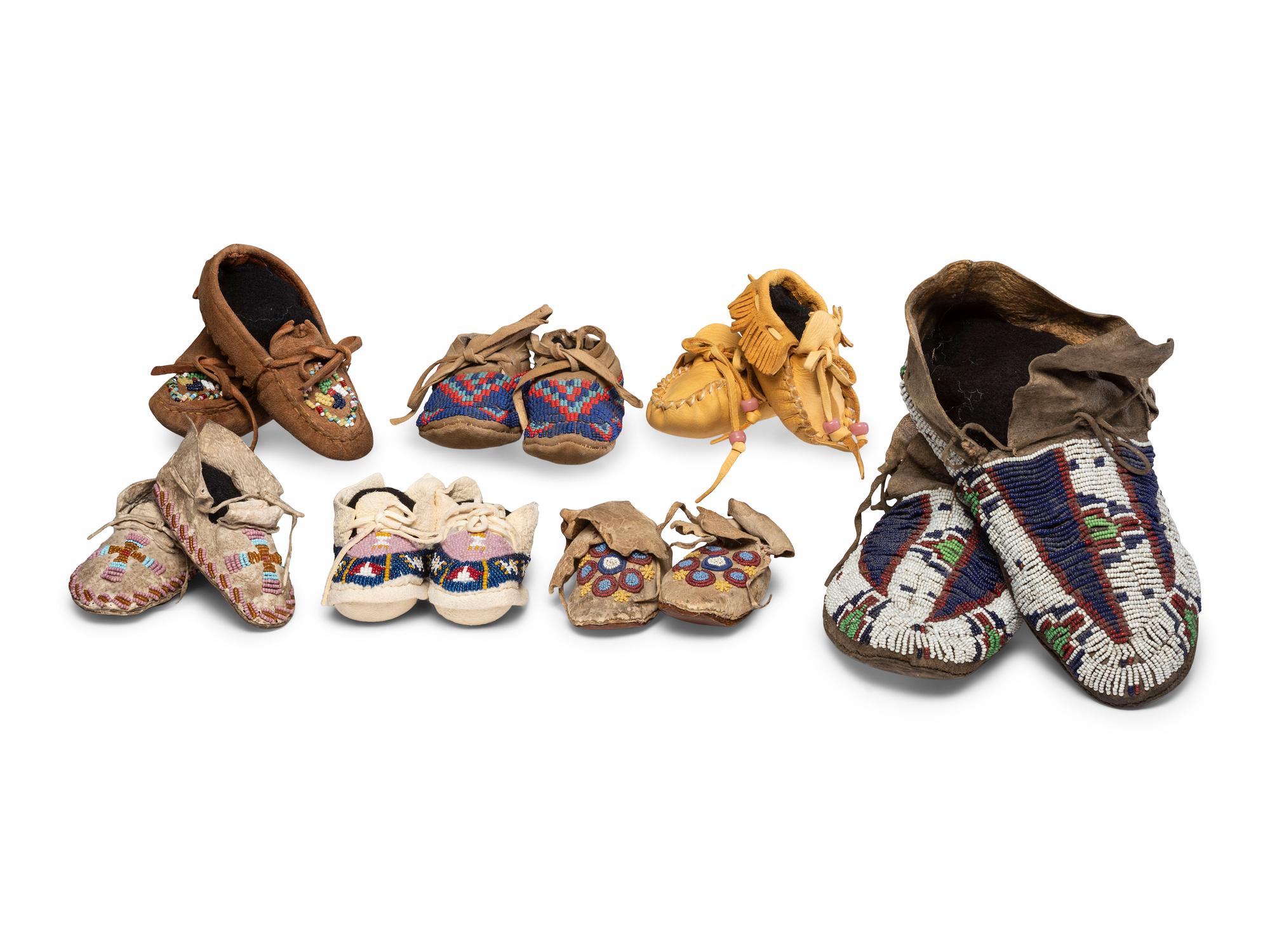 Group of Plains Children's Beaded Hide Moccasins