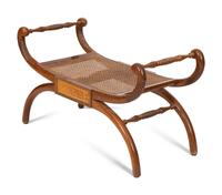 A Regency Style Mahogany and Marquetry Curule Bench