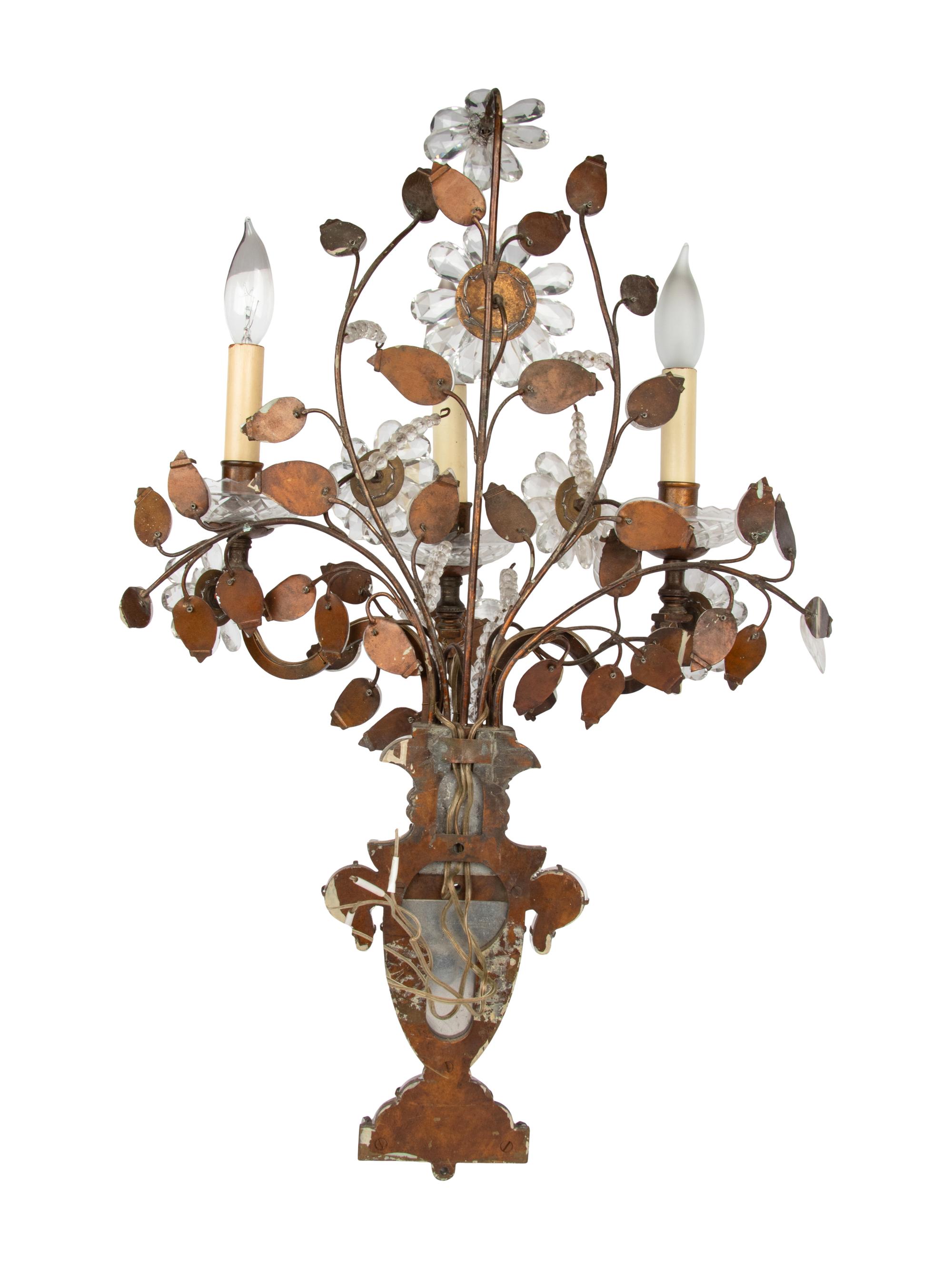 A Gilt Metal and Cut Glass Three-Light Sconce