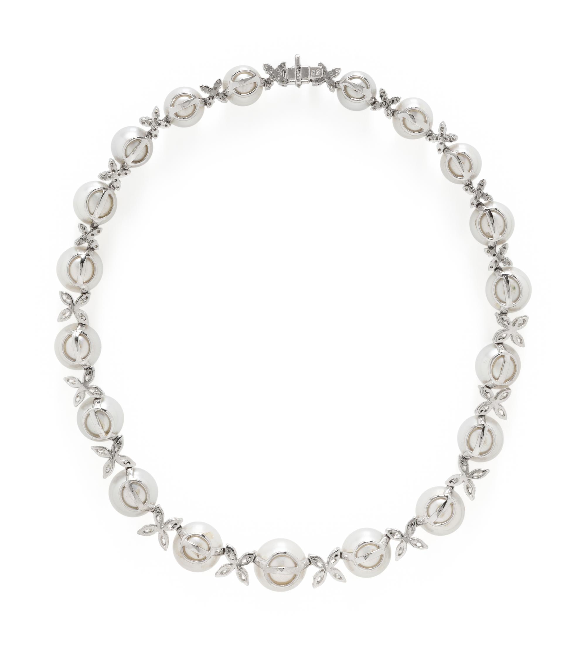 CULTURED PEARL AND DIAMOND NECKLACE