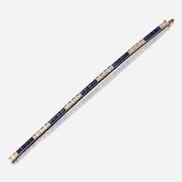 A fourteen karat white gold, synthetic sapphire, and diamond bracelet