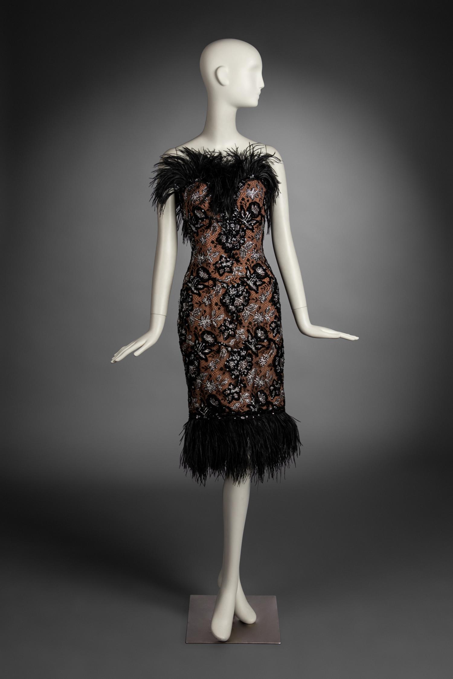 Bob Mackie Ostrich Feather Strapless Dress, 1980-90s