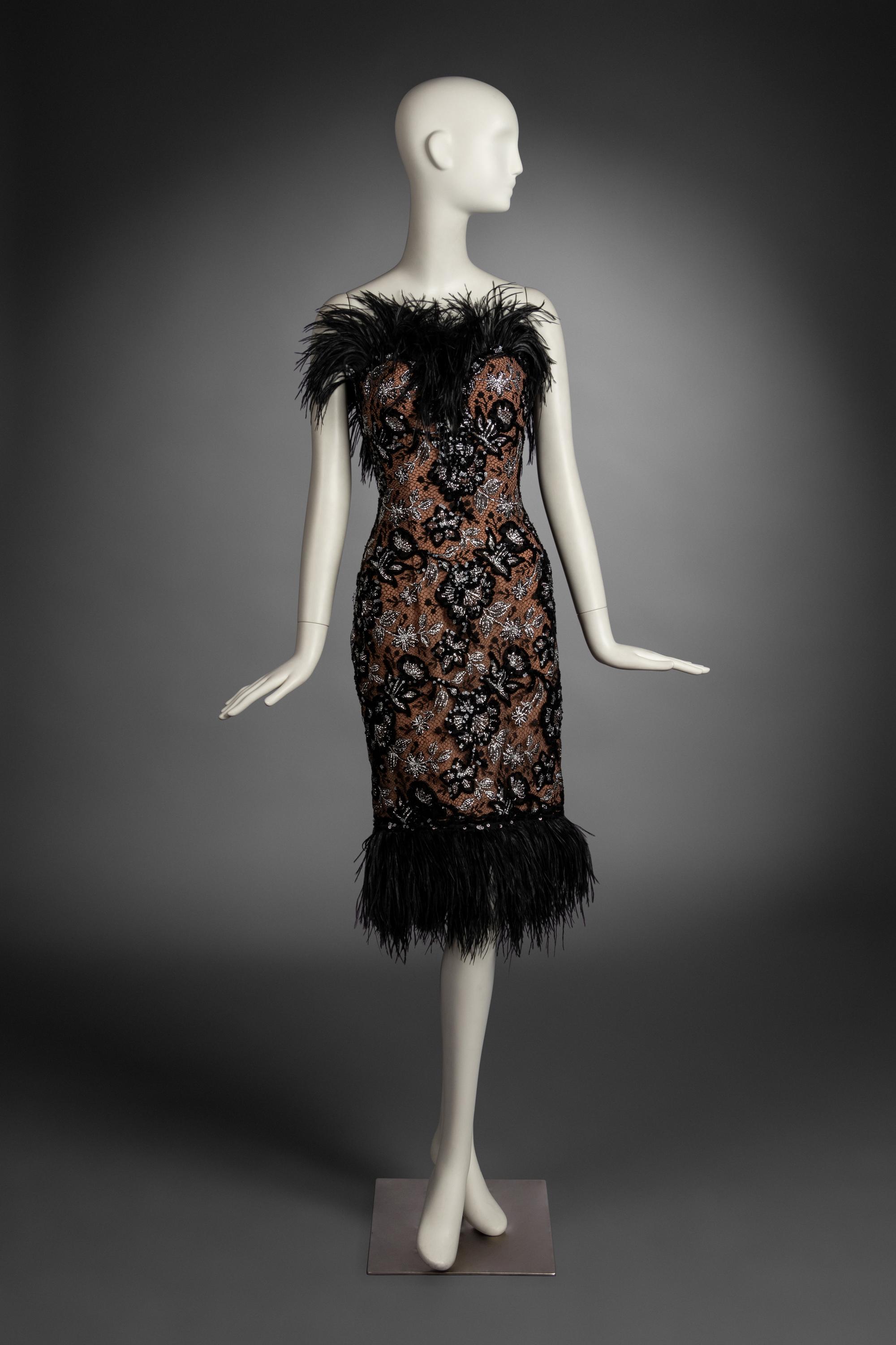 Bob Mackie Ostrich Feather Strapless Dress, 1980-90s