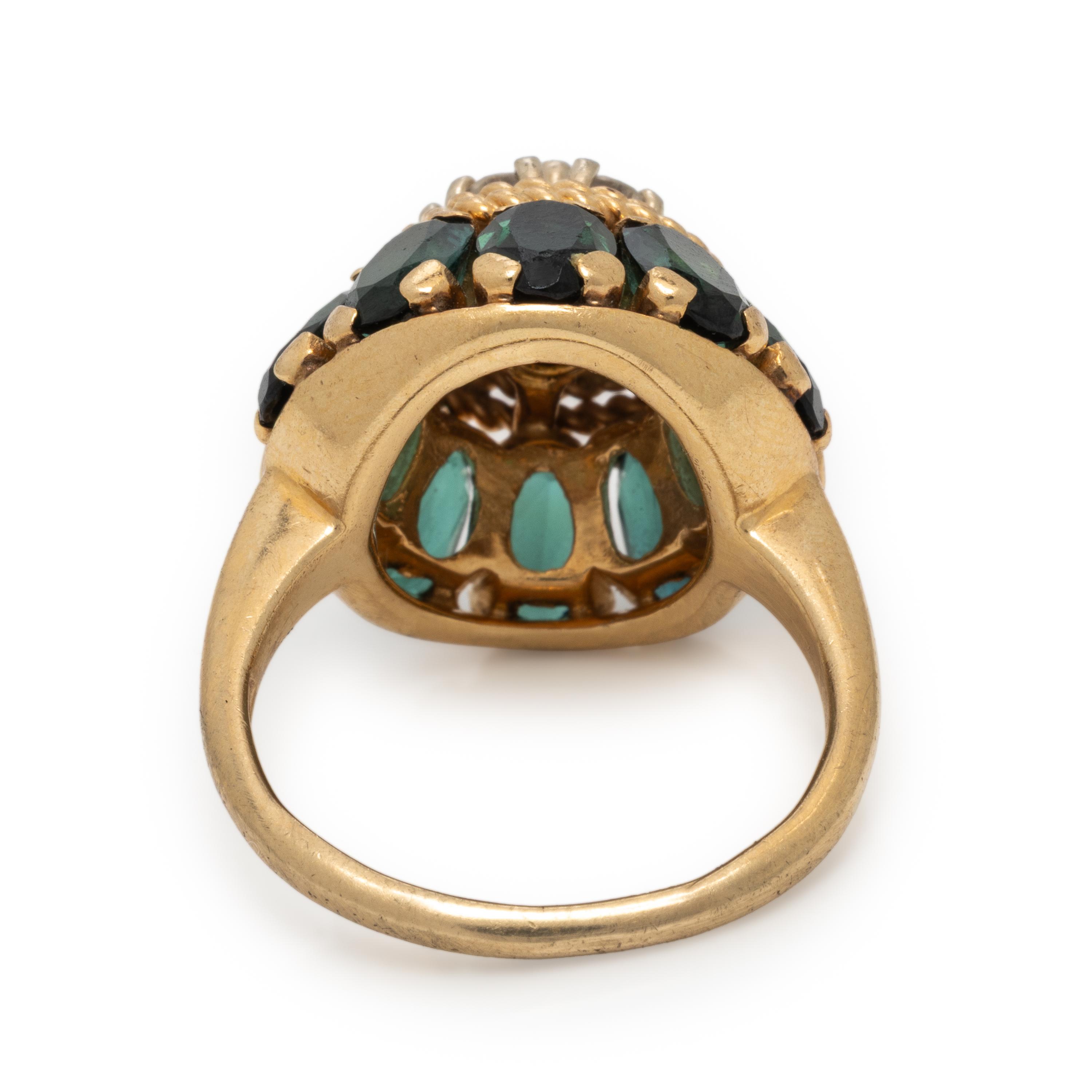 Diamond, Green Tourmaline, and Yellow Gold Ring