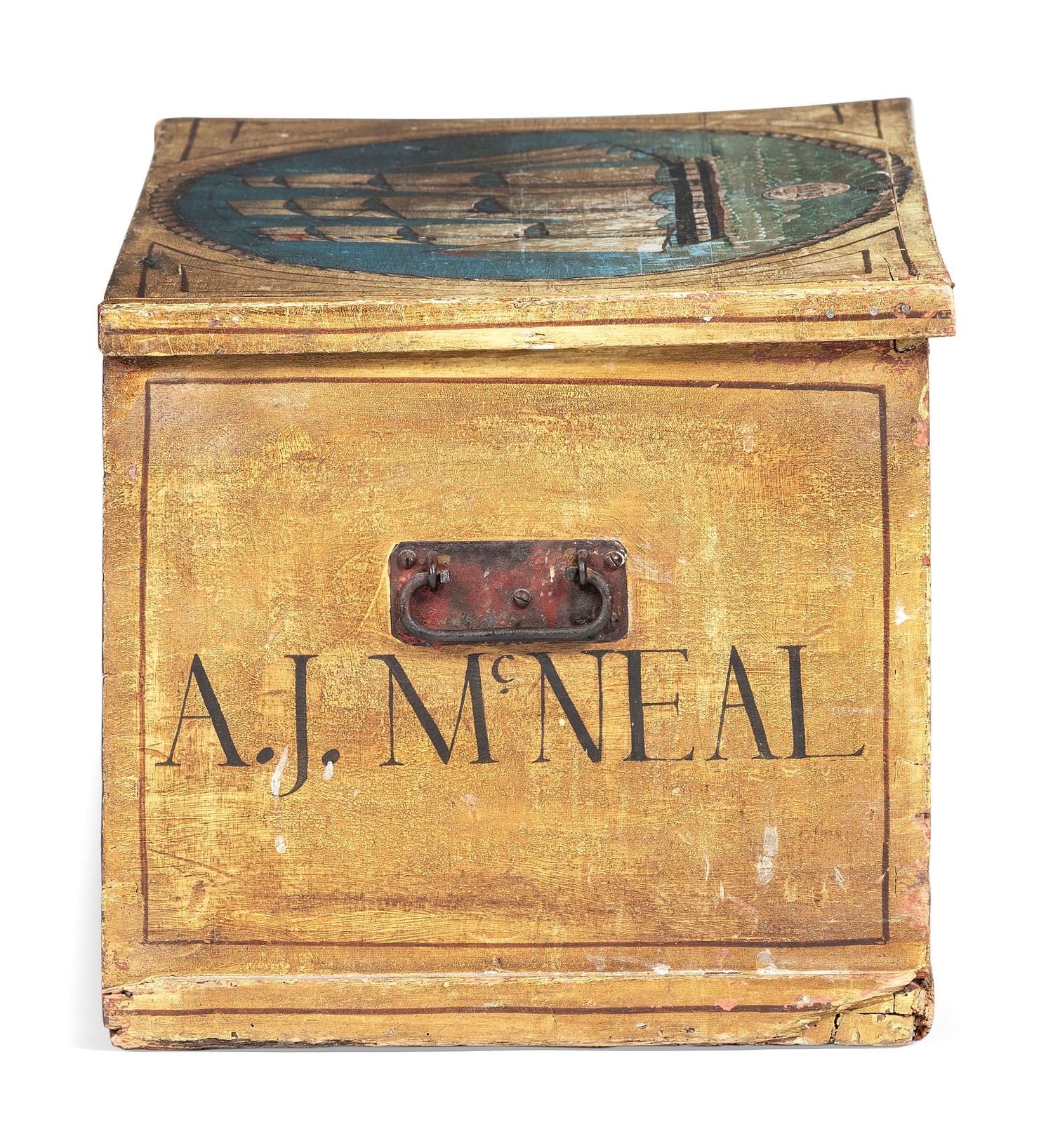 An English Paint Decorated Pine The Renown White-Star Line Blanket Chest