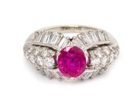 An 18 Karat White Gold, Ruby and Diamond Ring, 5.10 dwts.