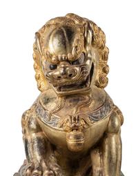 A Pair of Large Chinese Giltwood and Composition Buddhistic Lions