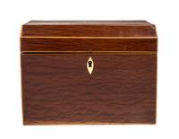 Two English Burlwood Tea Caddies Width of first 7 1/4 inches.
