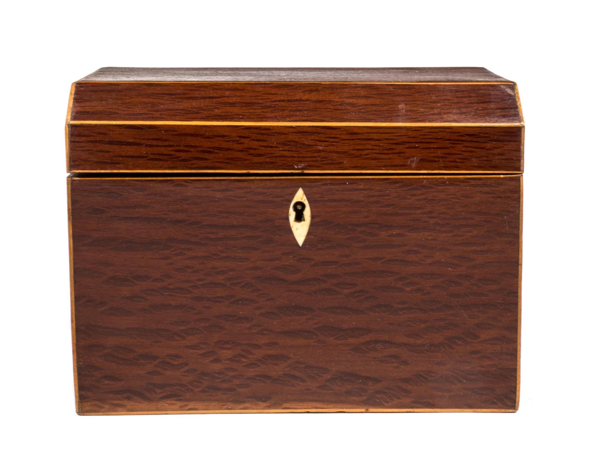Two English Burlwood Tea Caddies Width of first 7 1/4 inches.