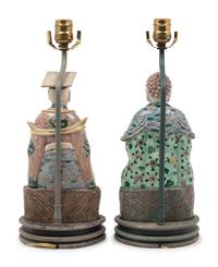 A Pair of Chinese Porcelain Figures Mounted as Lamps