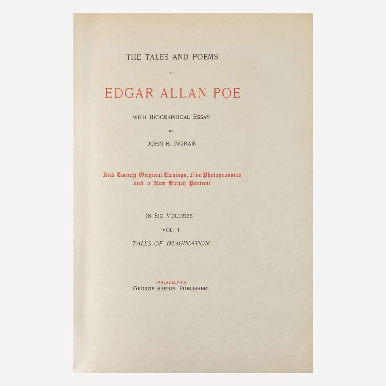[Fine Bindings] Poe, Edgar Allan The Tales and Poems of Edgar Allan Poe with Biographical Essay by John H. Ingram