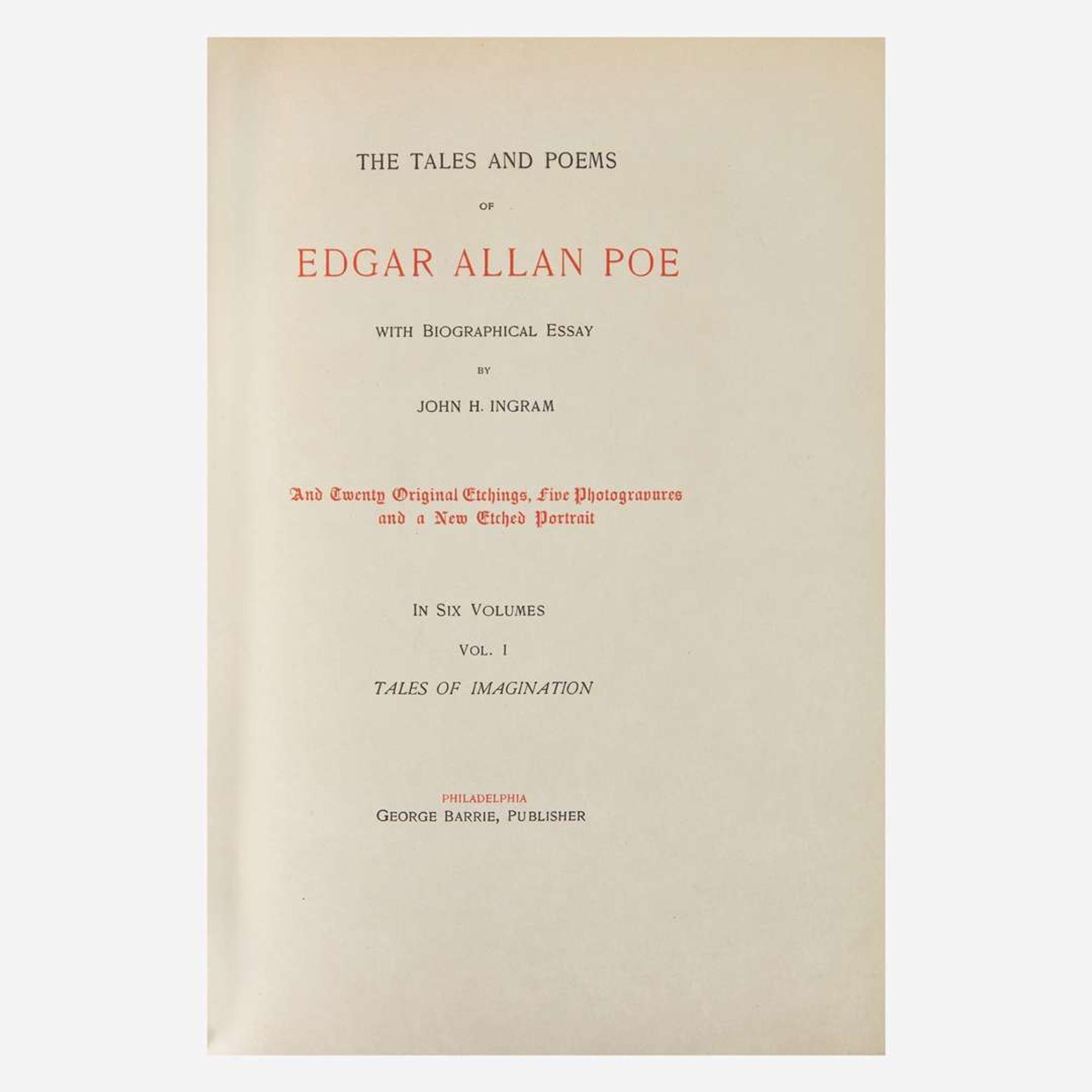[Fine Bindings] Poe, Edgar Allan The Tales and Poems of Edgar Allan Poe with Biographical Essay by John H. Ingram