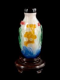 A Chinese Multi-Colored Overlay Translucent White Peking Glass Snuff Bottle