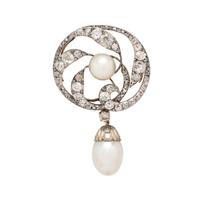 KOCH, BELLE ÉPOQUE, CULTURED PEARL AND DIAMOND BROOCH