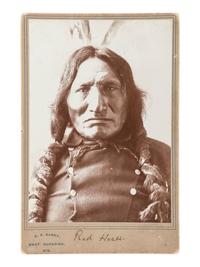 [NATIVE AMERICANS]. BARRY, David F. (1854-1934), photographer. Cabinet card of Lakota Chief Red Horse. West Superior, WI, ca 1883.