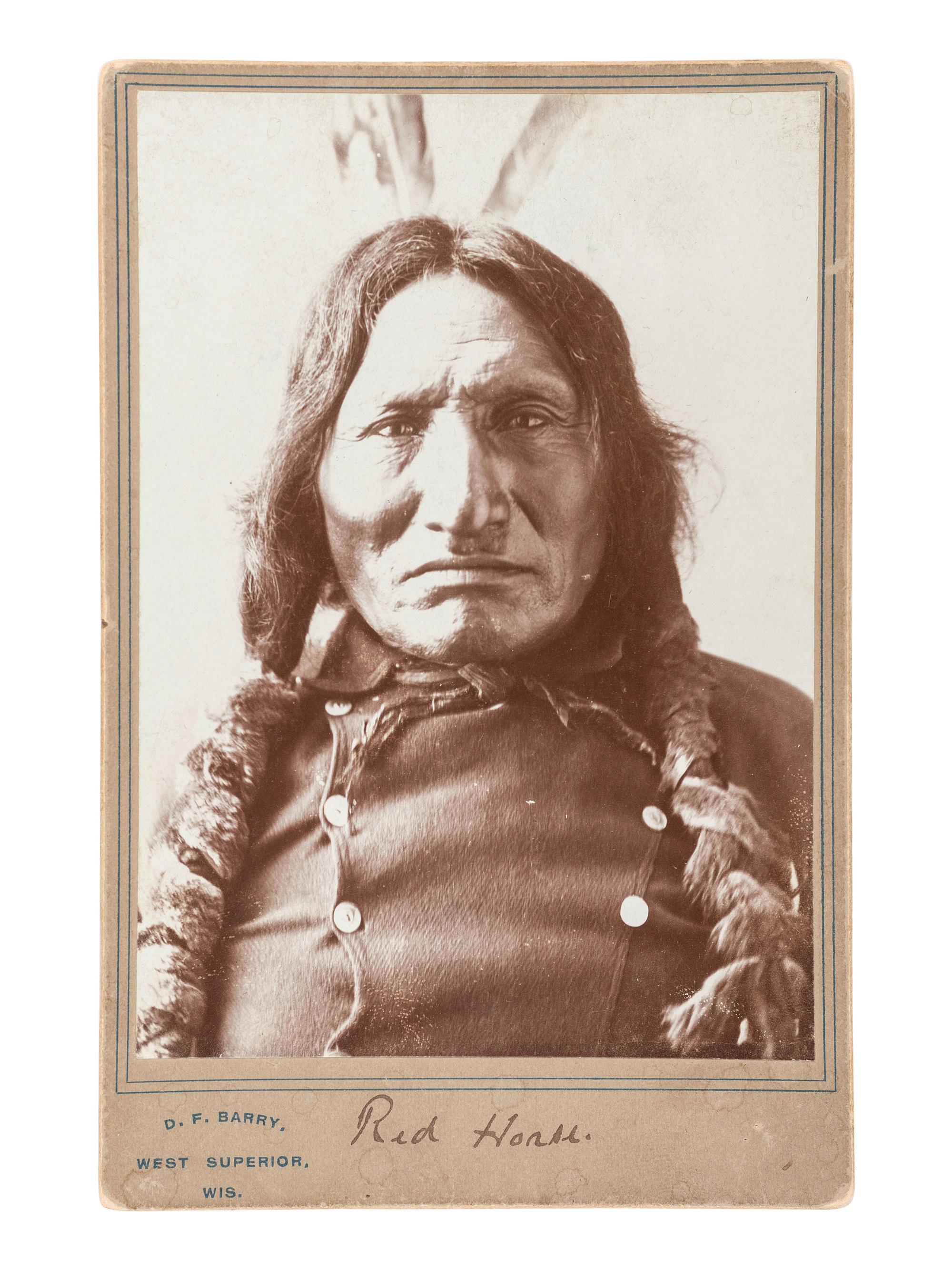 [NATIVE AMERICANS]. BARRY, David F. (1854-1934), photographer. Cabinet card of Lakota Chief Red Horse. West Superior, WI, ca 1883.