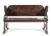 A Northern European Carved Wood Bench Height 34 x width 52 1/2 x depth 23 inches. — G. NORDSTROM