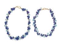 PAIR OF YELLOW GOLD, TANZANITE AND AQUAMARINE NECKLACES