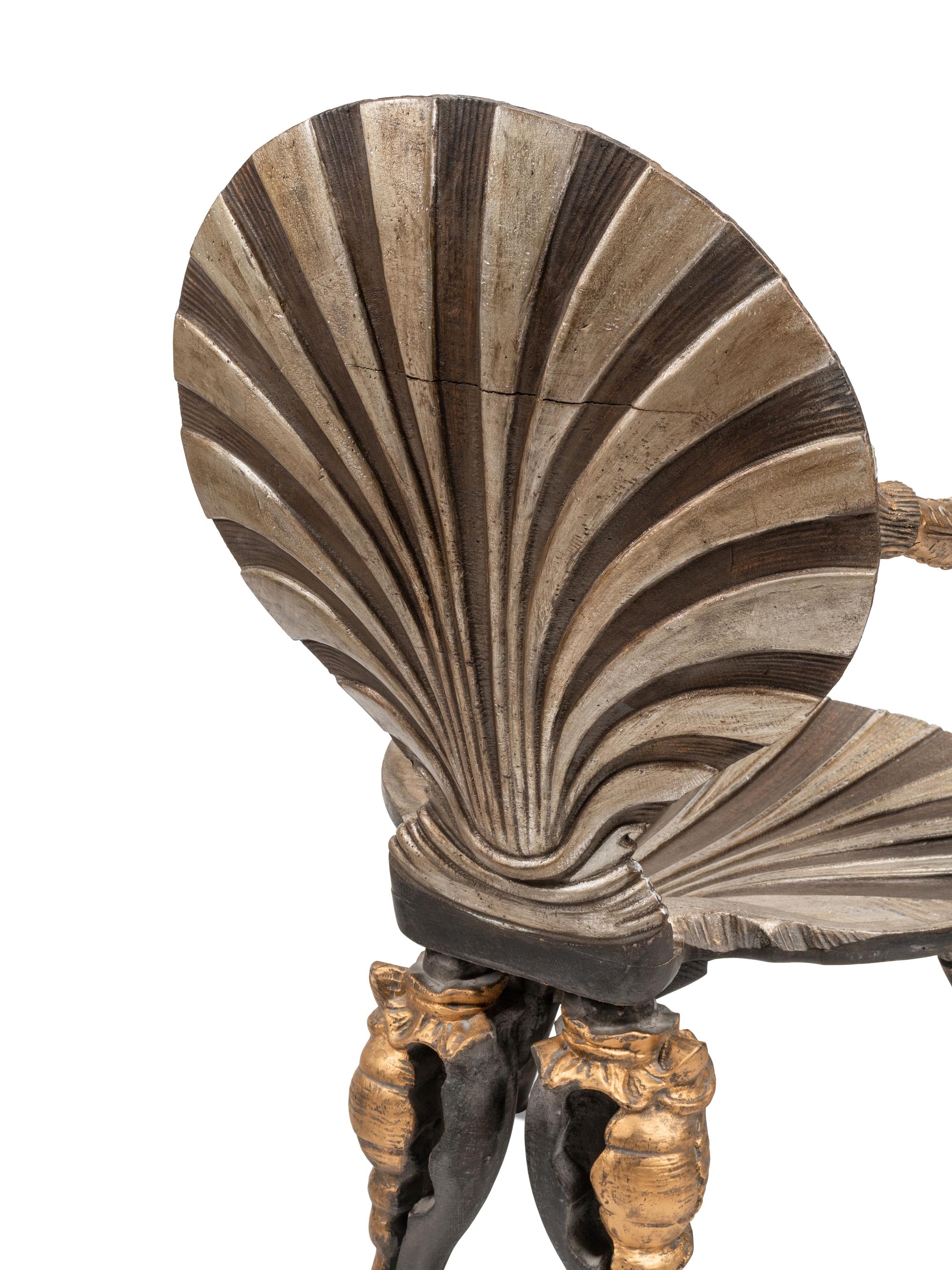 A Pair of Italian Grotto Style Gilt and Silvered Wood Armchairs