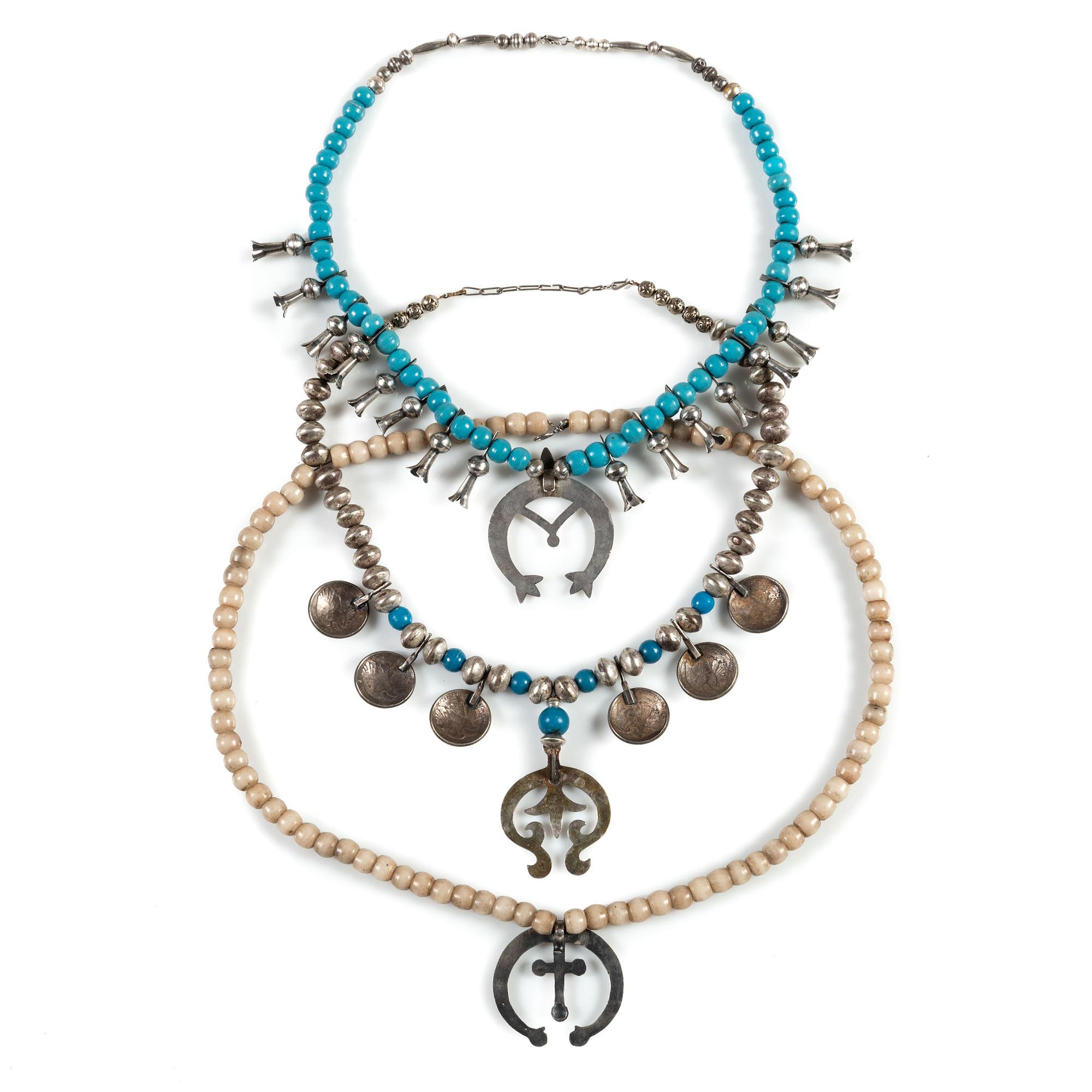 Three Southwestern-Style Squash Blossom Necklaces