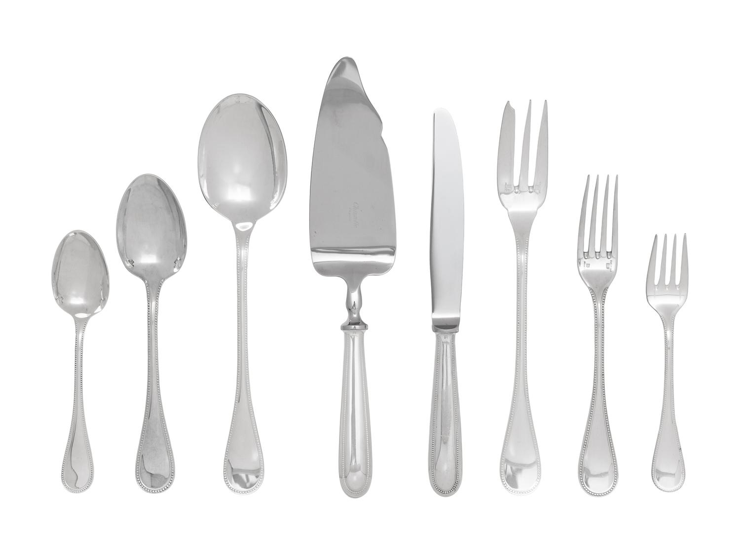 A Christofle Perles Silver-Plate Flatware Service